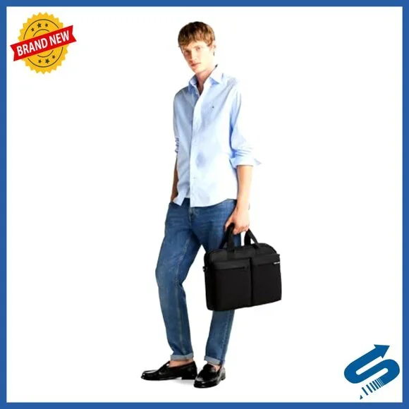 Men's Laptop Briefcase with Crossbody Strap, Lightweight Work Bag